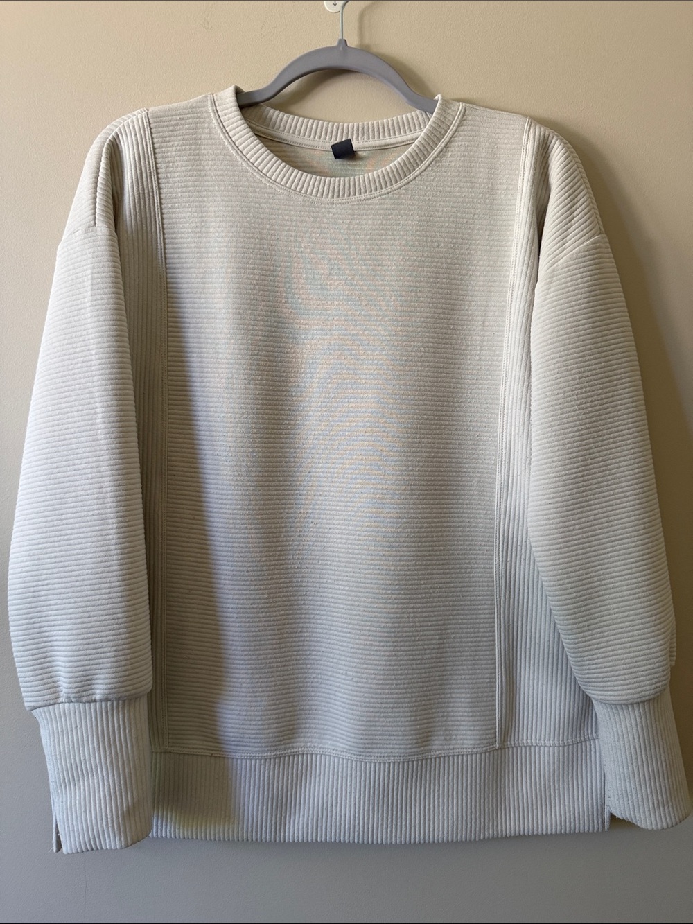 Women's Cream Ribbed Crewneck Sweater